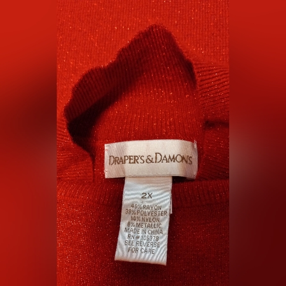 Draper's & Damons Red Metallic Mock Turtle Neck Women's Sweater Plus Size 2X - Picture 7 of 15